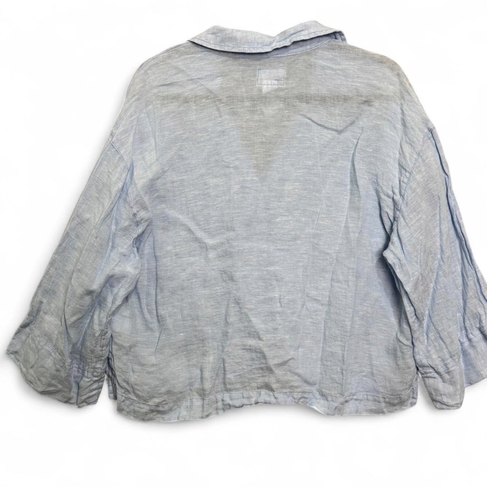 Calypso Women's M Blue 100% Linen Button Front Shirt Coastal Resortwear Summer - Picture 5 of 8